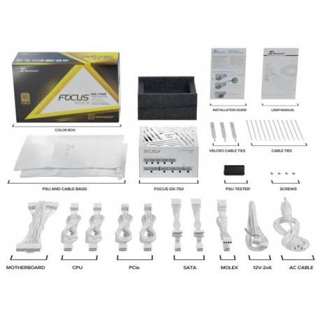 Seasonic FOCUS GX White ATX 3 (2024) 1000 - Power supply (internal) - ATX12V 3.1 / EPS12V - 80 PLUS Gold - AC 100-240 V - 1000 Watt - white - 10