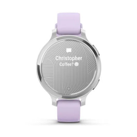 Garmin Lily 2 Active - Silver anodized aluminum - smart watch with band - silicone - purple - wrist size: 110-175 mm - monochrome - Bluetooth, ANT+ - 29 g - 1