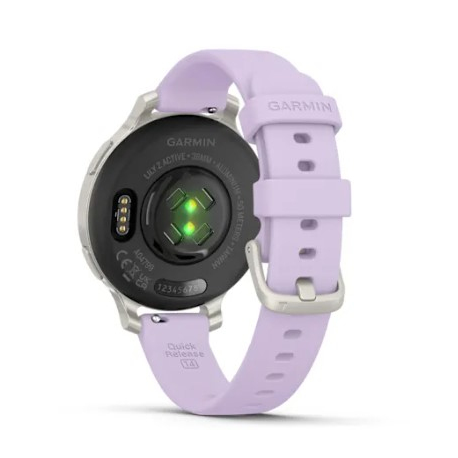 Garmin Lily 2 Active - Silver anodized aluminum - smart watch with band - silicone - purple - wrist size: 110-175 mm - monochrome - Bluetooth, ANT+ - 29 g - 6