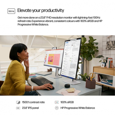 HP 524pf - Series 5 Pro - LED monitor - 24" (23.8" viewable) - 1920 x 1080 Full HD (1080p) @ 100 Hz - IPS - 350 cd / m² - 1500:1 - 5 ms - HDMI, DisplayPort - silver (stand), jet black - 7