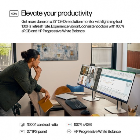 HP 527pq - Series 5 Pro - LED monitor - 27" (26.96" viewable) - 2560 x 1440 QHD - IPS - 350 cd / m² - 1500:1 - 5 ms - HDMI, DisplayPort - jet black, black and silver (stand) - Smart Buy - 1