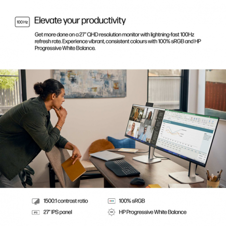 HP 527pq - Series 5 Pro - LED monitor - 27" (26.96" viewable) - 2560 x 1440 QHD - IPS - 350 cd / m² - 1500:1 - 5 ms - HDMI, DisplayPort - jet black, black and silver (stand) - Smart Buy - 10