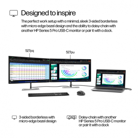 HP 527pq - Series 5 Pro - LED monitor - 27" (26.96" viewable) - 2560 x 1440 QHD - IPS - 350 cd / m² - 1500:1 - 5 ms - HDMI, DisplayPort - jet black, black and silver (stand) - Smart Buy - 14