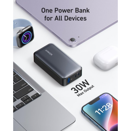 Anker PowerCore 533 - Power bank - 10000 mAh - 30 Watt - 3 A (24 pin USB-C) - black - 2