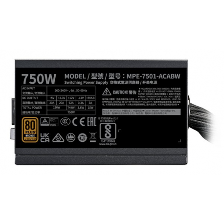 Cooler Master MWE Bronze V3 750 - Power supply (internal) - ATX12V 3.1 / EPS12V - 80 PLUS Bronze - AC 100-240 V - 750 Watt - active PFC - Europe - 2