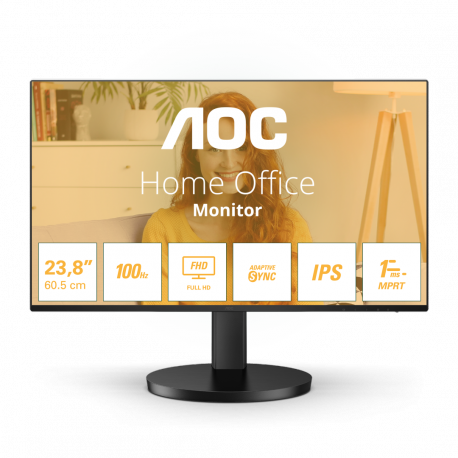 AOC Basic-line 24B3HA2 - LED monitor - 24" (23.8" viewable) - 1920 x 1080 Full HD (1080p) @ 100 Hz - IPS - 250 cd / m² - 1 ms - HDMI, VGA - speakers - black - 0