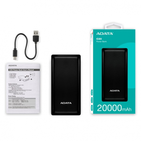 POWER BANK USB 20000MAH BLACK/PBC20-BK ADATA