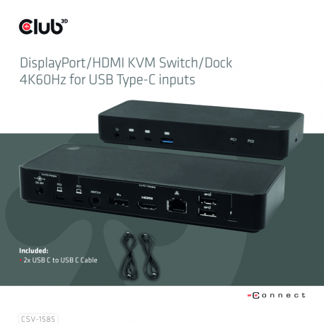 Club 3D CSV-1585 - Docking station - USB-C x 2 - DP, HDMI - 1GbE - 120 Watt - 3