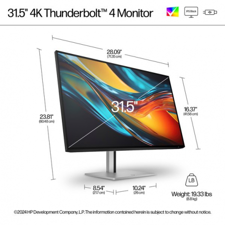 HP 732pk - Series 7 Pro - LED monitor - 32" (31.5" viewable) - 3840 x 2160 4K @ 60 Hz - IPS Black - 400 cd / m² - 2000:1 - HDR400 - 5 ms - Thunderbolt 4, HDMI, DisplayPort - black, silver - 8