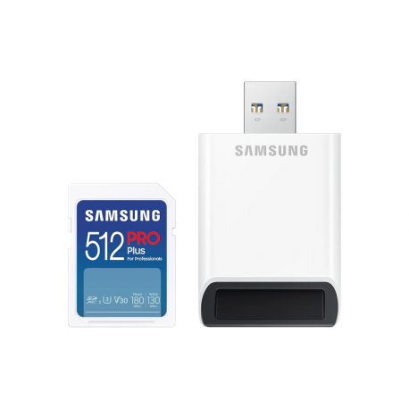 Samsung PRO Plus MB-SD512SB - Flash memory card - 512 GB - Video Class V30  /  UHS-I U3  /  Class10 - SDXC UHS-I - white - 0
