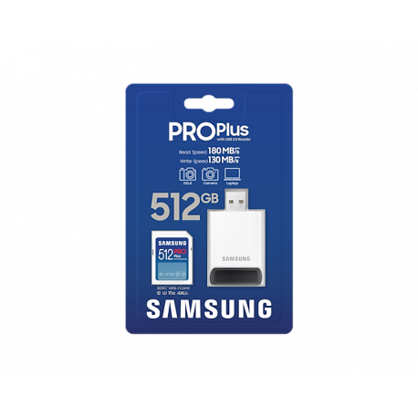 Samsung PRO Plus MB-SD512SB - Flash memory card - 512 GB - Video Class V30  /  UHS-I U3  /  Class10 - SDXC UHS-I - white - 7