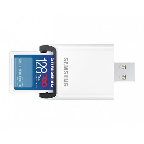 Samsung PRO Plus MB-SD128SB - Flash memory card - 128 GB - Video Class V30  /  UHS-I U3  /  Class10 - SDXC UHS-I - white - 1