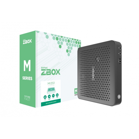 ZOTAC ZBOX M Series MI351 - Barebone - ultra-thin form factor - 1 x Celeron N N100 / 0.8 GHz - RAM 0 GB - UHD Graphics - Gigabit Ethernet, Bluetooth 5.2, IEEE 802.11ax (Wi-Fi 6) WLAN: - 802.11a / b / g / n / ac / ax, Bluetooth 5.2 - 3