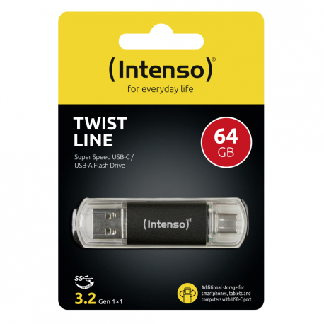 Intenso Twist Line - USB flash drive - 64 GB - USB 3.2 Gen 1  /  USB-C - anthracite - 2