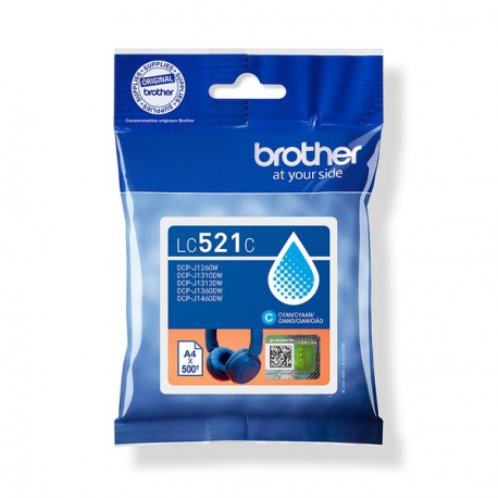 Brother LC521C - Cyan - original - pillow pack - ink cartridge - for Brother DCP-J1260W, DCP-J1310DW - 3