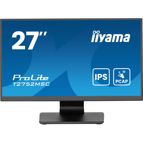 iiyama ProLite T2752MSC-B1AG - LED monitor - 27" - touchscreen - 1920 x 1080 Full HD (1080p) @ 60 Hz - IPS - 400 cd/m² - 1000:1 - 5 ms - HDMI, DisplayPort - speakers - black, matte - 0