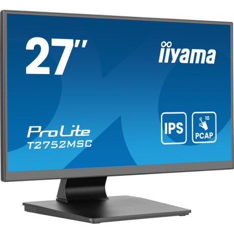 iiyama ProLite T2752MSC-B1AG - LED monitor - 27" - touchscreen - 1920 x 1080 Full HD (1080p) @ 60 Hz - IPS - 400 cd/m² - 1000:1 - 5 ms - HDMI, DisplayPort - speakers - black, matte - 2