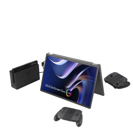 ASUS ZenScreen Duo OLED MQ149CD - Dual OLED monitor - 14" - portable - touchscreen - 1920 x 1200 Full HD (1080p) @ 60 Hz - 500 cd/m² - 100000:1 - DisplayHDR 400 True Black - 1 ms - Mini HDMI, 2xUSB-C - grey - 10