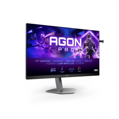 AOC AGON PRO AG276FK - LED monitor - gaming - 27" - 1920 x 1080 Full HD (1080p) @ 520 Hz - IPS - 400 cd / m² - 1000:1 - DisplayHDR 400 - 0.5 ms - 2xHDMI, 2xDisplayPort - speakers - black matte, matte grey, matte dark gray - 13