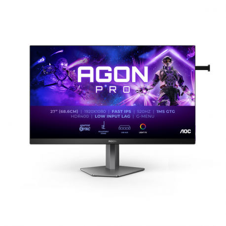 AOC AGON PRO AG276FK - LED monitor - gaming - 27" - 1920 x 1080 Full HD (1080p) @ 520 Hz - IPS - 400 cd / m² - 1000:1 - DisplayHDR 400 - 0.5 ms - 2xHDMI, 2xDisplayPort - speakers - black matte, matte grey, matte dark gray - 18