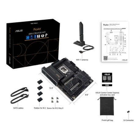 ASUS ProArt Z890-CREATOR WIFI - Motherboard - ATX - LGA1851 Socket - Z890 Chipset - USB4, USB 3.2 Gen 2, USB-C 3.2 Gen 2x2, USB 3.2 Gen 1 - 10 Gigabit LAN, 2.5 Gigabit LAN, Bluetooth, Wi-Fi 7 - onboard graphics (CPU required) - HD Audio (8-channel) - 9