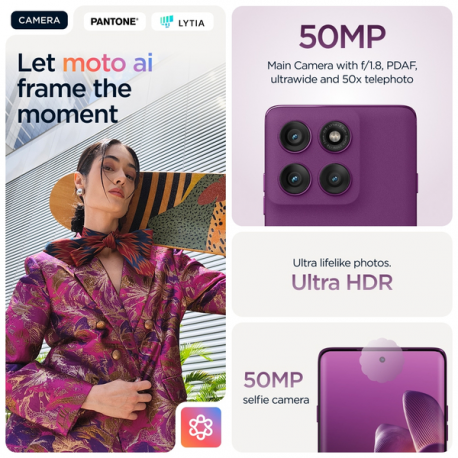 Motorola Edge 60 Pro - 5G smartphone - dual-SIM - RAM 12 GB  /  Internal Memory 512 GB - pOLED display - 6.7" - 2712 x 1220 pixels (120 Hz) - 3x rear cameras 50 MP, 50 MP, 10 MP - front camera 50 MP - pantone sparkling grape - 6