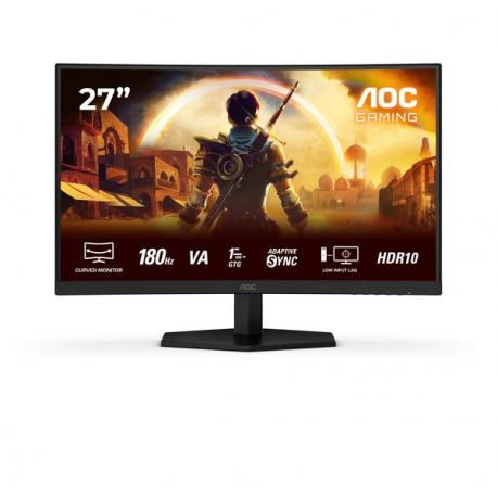 AOC Gaming C27G42E - LED monitor - gaming - curved - 27" - 1920 x 1080 Full HD (1080p) @ 180 Hz - Fast VA - 300 cd / m² - 3000:1 - HDR10 - 0.5 ms - 2xHDMI, DisplayPort - speakers - black, red - 0