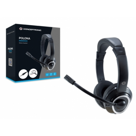 Conceptronic POLONA02BA - Headset - on-ear - wired - 3.5 mm jack - black - 2