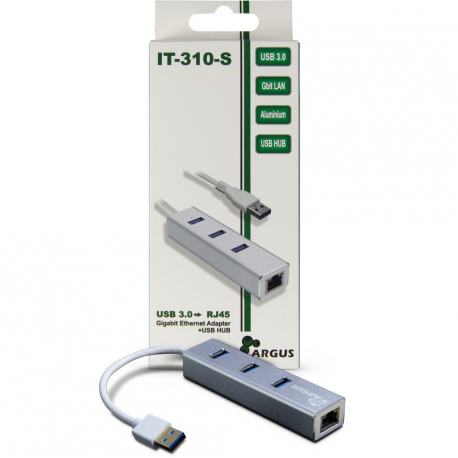 Argus IT-310-S - Hub - 3 x SuperSpeed USB 3.0 + 1 x 10 / 100 / 1000 - desktop - 1