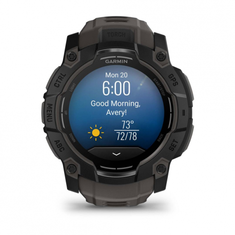 Garmin Instinct 3 AMOLED - 50 mm - black fibre-reinforced polymer - Yes smart watch with band - silicone - charcoal - display 1.3" - 4 GB - Bluetooth, ANT+ - 59 g - 14