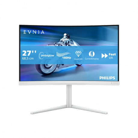 Philips Evnia 5000 27M2C5501 - LED monitor - gaming - curved - 27" - 2560 x 1440 QHD @ 180 Hz - Fast VA - 5000:1 - HDR10 - 0.5 ms - 2xHDMI, DisplayPort - white - 0