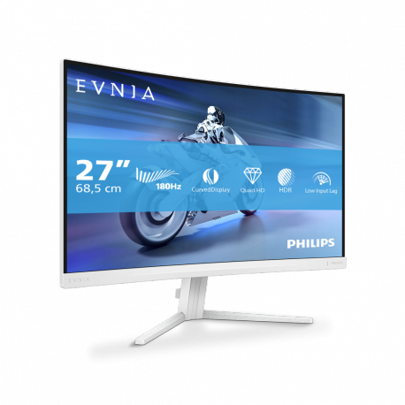 Philips Evnia 5000 27M2C5501 - LED monitor - gaming - curved - 27" - 2560 x 1440 QHD @ 180 Hz - Fast VA - 5000:1 - HDR10 - 0.5 ms - 2xHDMI, DisplayPort - white - 1