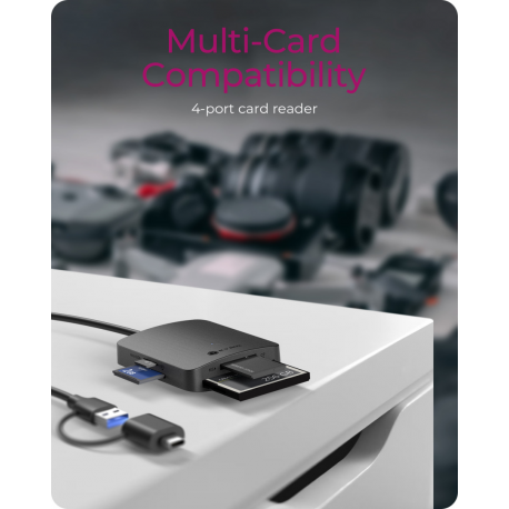 ICY BOX IB-CR302-CU3 - Card reader (SDHC, SDXC, SD, microSDHC, microSDXC, microSD, CF, MS, MS Duo, MS PRO, MS PRO Duo) - USB 3.2 Gen 1  /  USB-C - 1