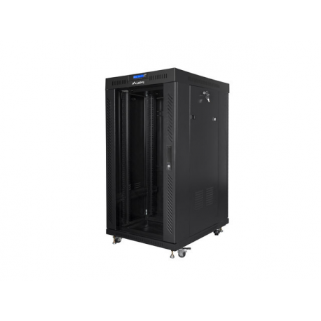 Lanberg FF01 series - Rack cabinet - 600 x 800, flat pack, with glass door, LCD - with LCD screen, thermostat, 4 cooling fans - free-standing - black, RAL 9004 - 22U - 19" - 0