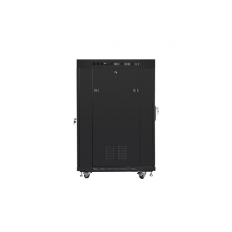 Lanberg FF01 series - Rack cabinet - 600 x 800, flat pack, with glass door, LCD - with LCD screen, thermostat, 4 cooling fans - free-standing - black, RAL 9004 - 22U - 19" - 2