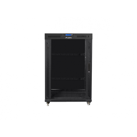 Lanberg FF01 series - Rack cabinet - 800 x 1000, flat pack, with glass door, LCD - with LCD screen, thermostat, 6 cooling fans - free-standing - black, RAL 9004 - 22U - 19" - 2
