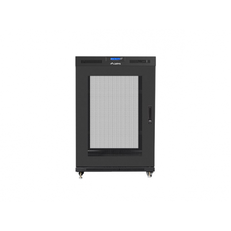 Lanberg FF01 series - Rack cabinet - 800 x 1000, flat pack, with mesh door, LCD - with 6 cooling fans, LCD screen, thermostat - free-standing - black, RAL 9004 - 22U - 19" - 1