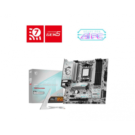 MSI B850M GAMING PLUS WIFI - Motherboard - micro ATX - Socket AM5 - AMD B850 Chipset - USB 3.2 Gen 2, USB-C 3.2 Gen2, USB 3.2 Gen 1 - 5 Gigabit Ethernet, Wi-Fi 7, Bluetooth - onboard graphics (CPU required) - HD Audio (8-channel) - 0