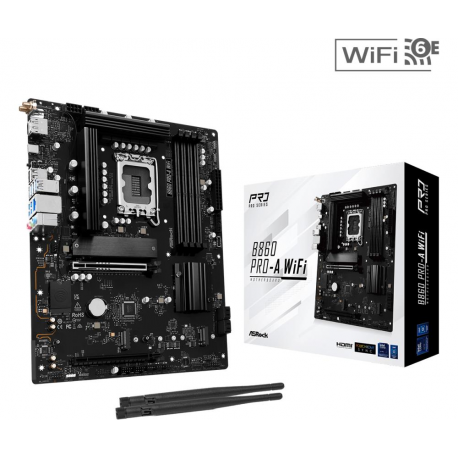 ASRock B860 Pro-A WiFi - Motherboard - micro ATX - LGA1851 Socket - B860 Chipset - USB-C Gen 2x2, USB-C 3.2 Gen 1, USB 3.2 Gen 1 - Wi-Fi 6E, 2.5 Gigabit LAN, Bluetooth - onboard graphics (CPU required) - HD Audio (8-channel) - 0