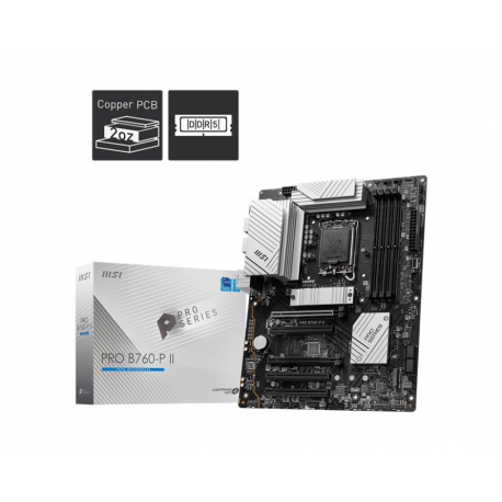 MSI PRO B760-P II - Motherboard - ATX - LGA1700 Socket - B760 Chipset - USB 3.2 Gen 1, USB-C 3.2 Gen 1, USB-C 3.2 Gen2 - 2.5 Gigabit LAN - onboard graphics (CPU required) - HD Audio (8-channel) - 0