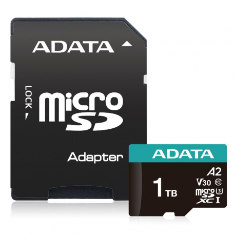 ADATA Premier Pro V30S - Flash memory card (SD adapter included) - 1 TB - A2  /  Video Class V30  /  UHS-I U3  /  Class10 - microSDXC UHS-I - 0