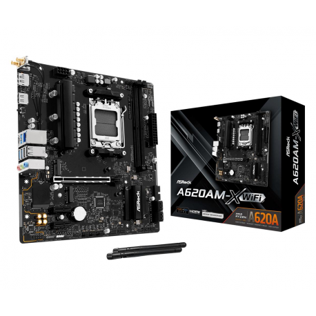 ASRock A620AM-X WIFI - Motherboard - micro ATX - Socket AM5 - AMD A620A Chipset - USB 3.2 Gen 1, USB-C 3.2 Gen 1 - 2.5 Gigabit LAN, Wi-Fi, Bluetooth - onboard graphics (CPU required) - HD Audio (8-channel) - 0