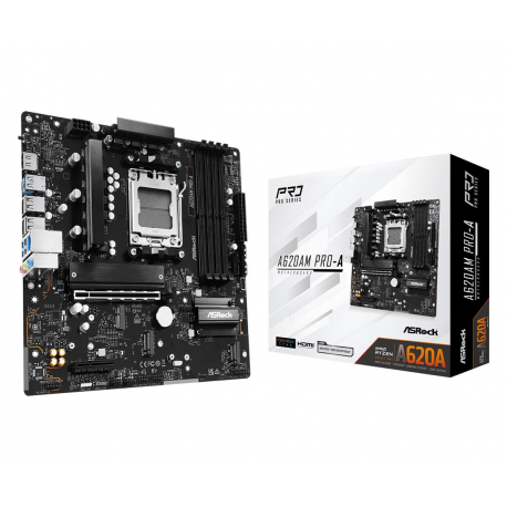 ASRock A620AM PRO-A - Motherboard - micro ATX - Socket AM5 - AMD A620A Chipset - USB 3.2 Gen 1, USB-C 3.2 Gen 1 - 2.5 Gigabit LAN - onboard graphics (CPU required) - HD Audio (8-channel) - 0