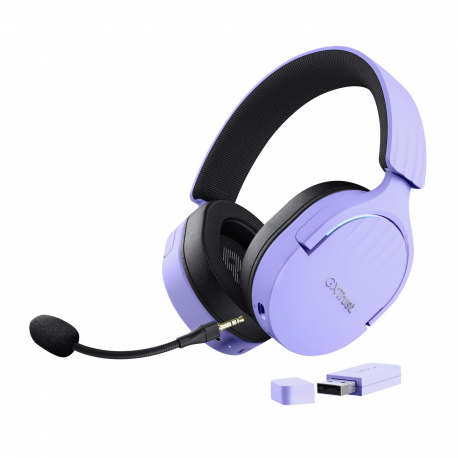 Trust GXT 491P FAYZO - Headset - 7.1 channel - full size - Bluetooth / 2.4 GHz radio frequency - wired, wireless - 3.5 mm jack, USB-A via Bluetooth adapter - purple - 0