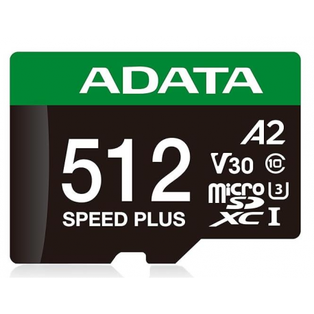 ADATA SPEED PLUS - Flash memory card (SD adapter included) - 512 GB - A2 / Video Class V30 / UHS-I U3 / Class10 - SDXC UHS-I - 0