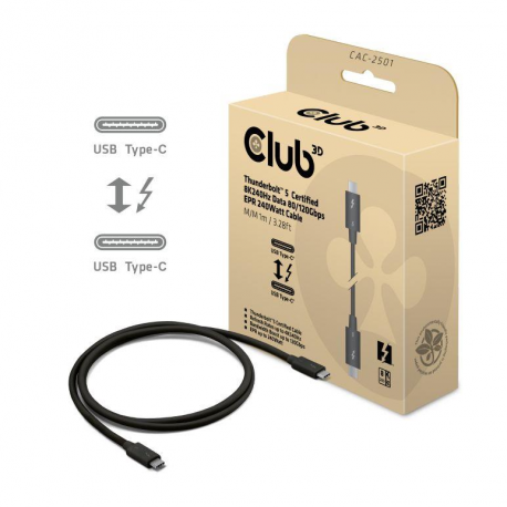 CABLE USB-C THUNDERBOLT 1M/M/M CAC-2501 CLUB3D - 0