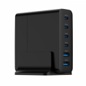 Gembird - Power adapter - 75 Watt - 3 A - PD, QC 3.0 - 6 output connectors (4 x USB-C, 2 x 9 pin USB Type A) - black