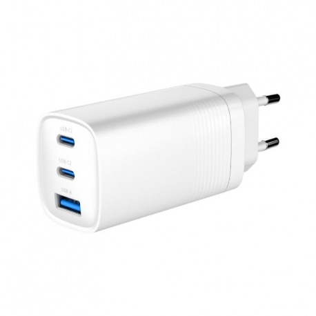 Gembird - Power adapter - 65 Watt - 4.8 A - Quick Charge 3.0 - 3 output connectors (USB, 24 pin USB-C) - white - 0