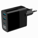 Gembird - Power adapter - GaN, LCD - 30 Watt - 3 A - PD, QC 3.0 - 3 output connectors (2 x 9 pin USB Type A, 24 pin USB-C) - black
