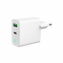 Gembird - Power adapter - with LED - 20 Watt - 3 A - PD, QC 3.0 - 2 output connectors (USB, 24 pin USB-C) - white